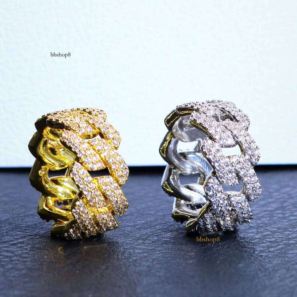 Pass 100% diamond testMoissanite Hip-Hop Silver Gold Plated Iced Out Men's Personality Ring