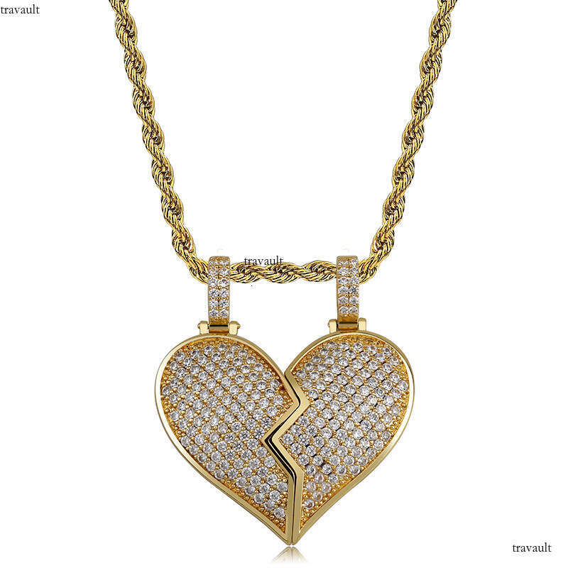 Hip Hop Jewelry Detachable Broken Heart Sier Couple Pendant Moissanite chain Necklace for Men and Women