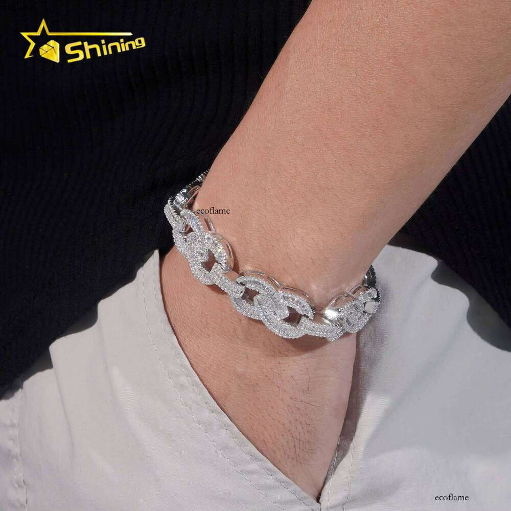 GRA Verified Cross Franco Design 15mm Sier White Gold Jewelry Iced Out VVS Baguette Moissanite Infinity Cuban Bracelet