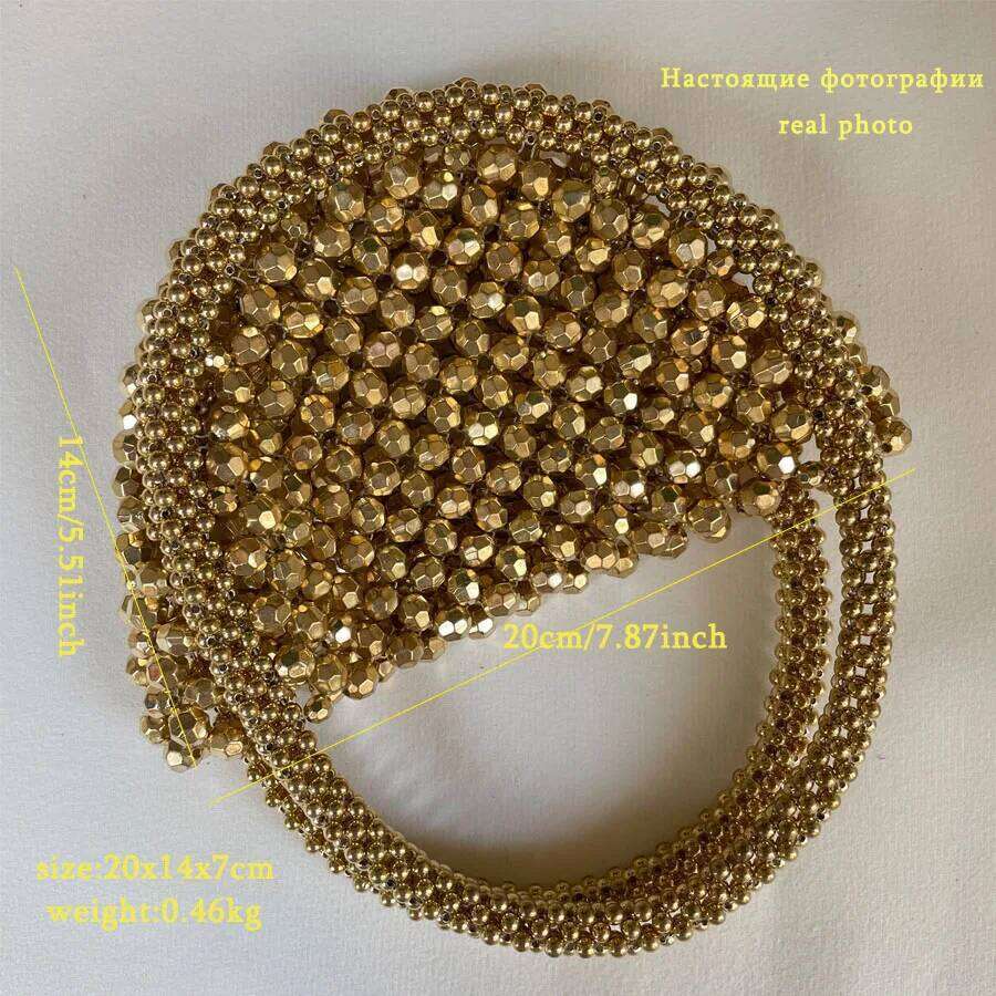Women Handmade Woven Hand Exquisite Hollow-out Beaded Bag Female Party Small Handbag