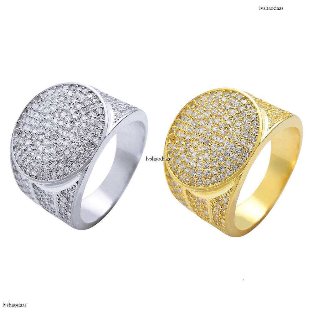 Real Plated Micro Paved Zircon Hip Hop Men's Personality Gold Ring