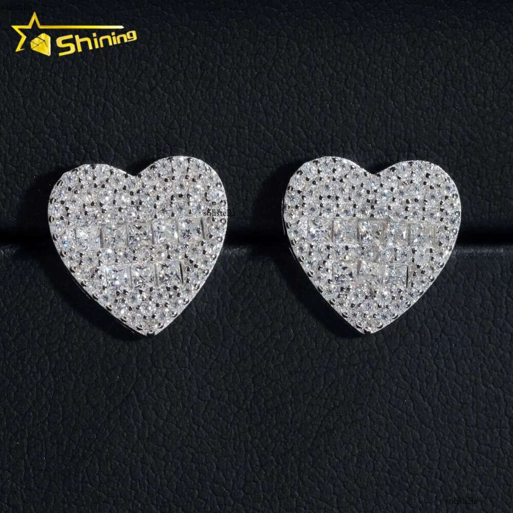 Pass Dia Tester Iced Out Sier Gold Plated Heart Moissanite Earring for Men