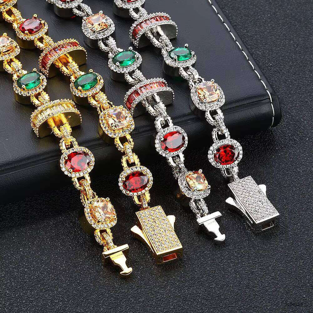 NUOYA New Style White Gold Plated Necklace Colored Zircon Geometric Design Fashion Hip Hop Link Chain Women's Jewelry