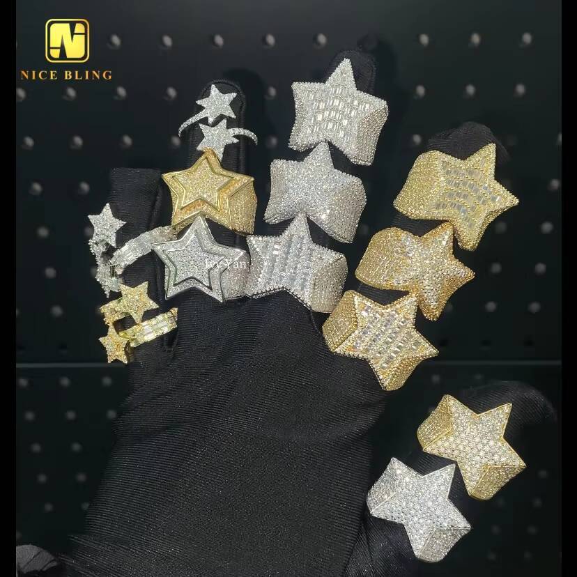 Pass Diamond Tester Iced Out 7 Designs Star Shape Hip Hop Rapper Jewelry Full With VVS Moissanite Diamond 925 Silver Men Ring