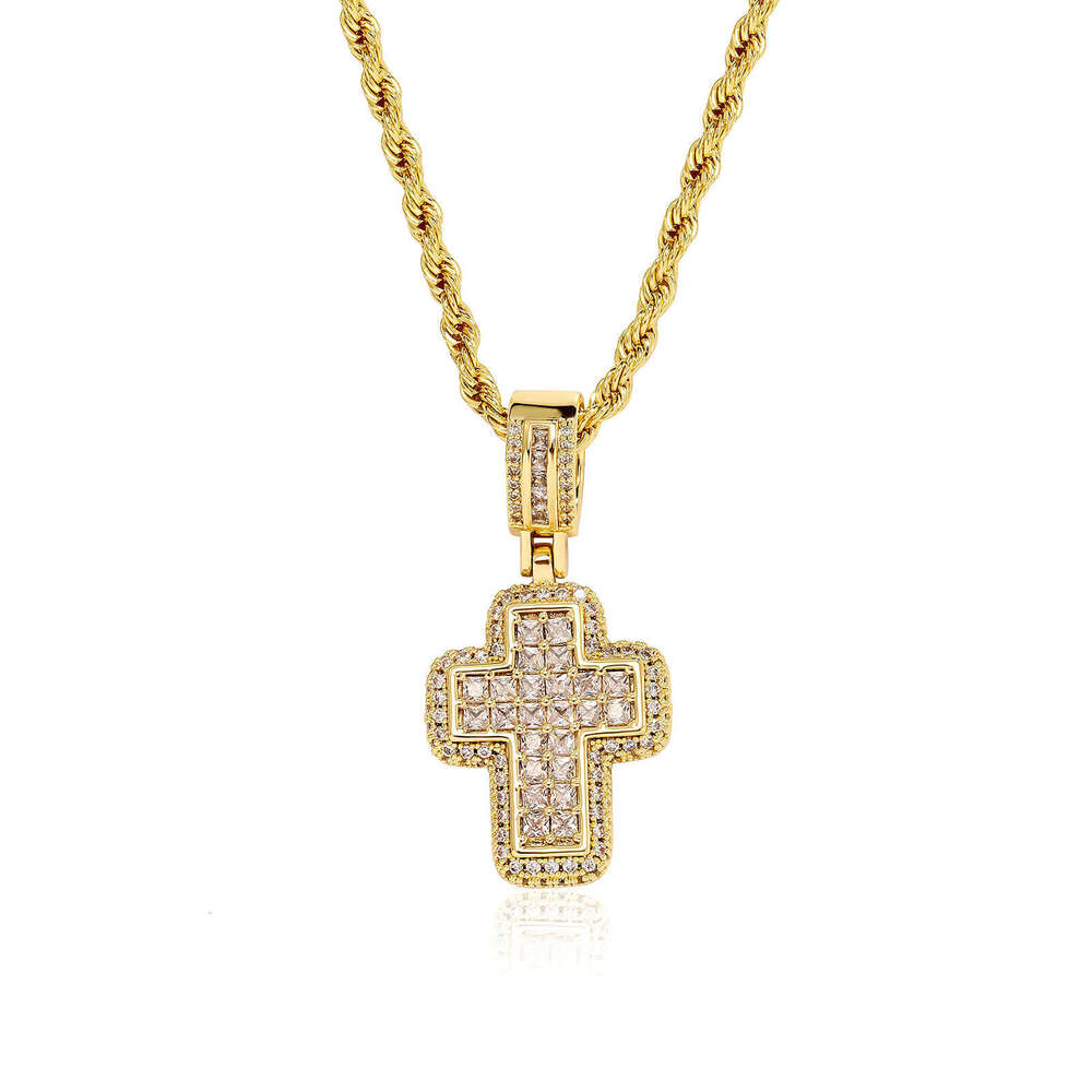 Hip Hop Fashion T Square Moissanite chain Pink Cross Necklace Personality Street Trend Jewelry