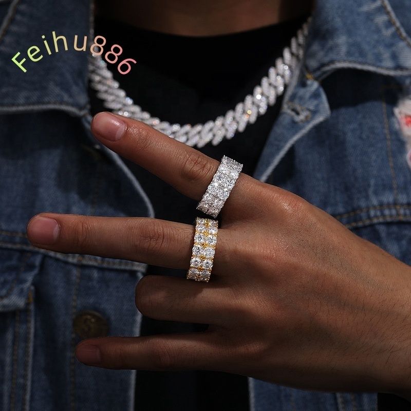 S925 Sterling Silver Double Row Moissanite Hip-Hop Ring for Men Women Simple Fashion Accessories Available Europe United States