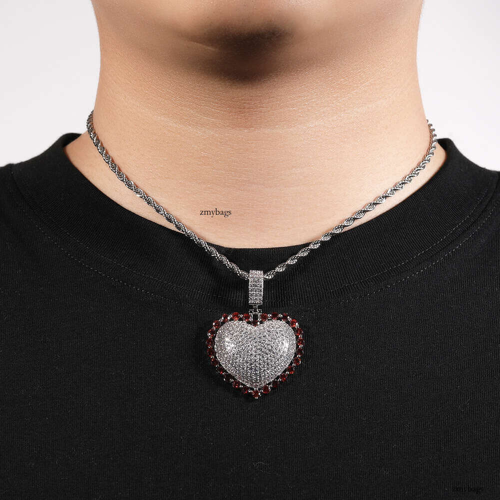 Hiisees New Heart Simple Summer Inlaid Pink Hip-Hop Style Pendant Unisex Versatile Accessory