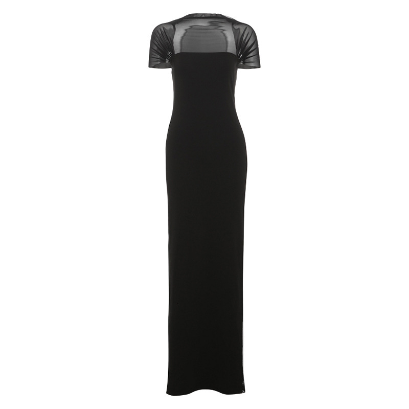 2025 Summer New Sexy Waist-Cinching Sheer Long Dress Elegant Off-Shoulder Solid Color Womens Dress
