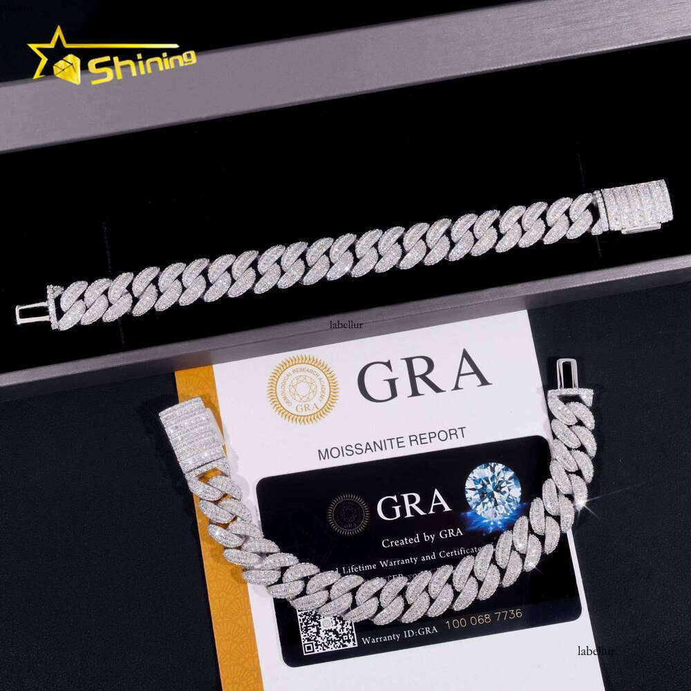 Hot Selling 13MM Moon Shape Chain Sier Iced Out Hip Hop Jewelry Moissanite Cuban Link Bracelet Men