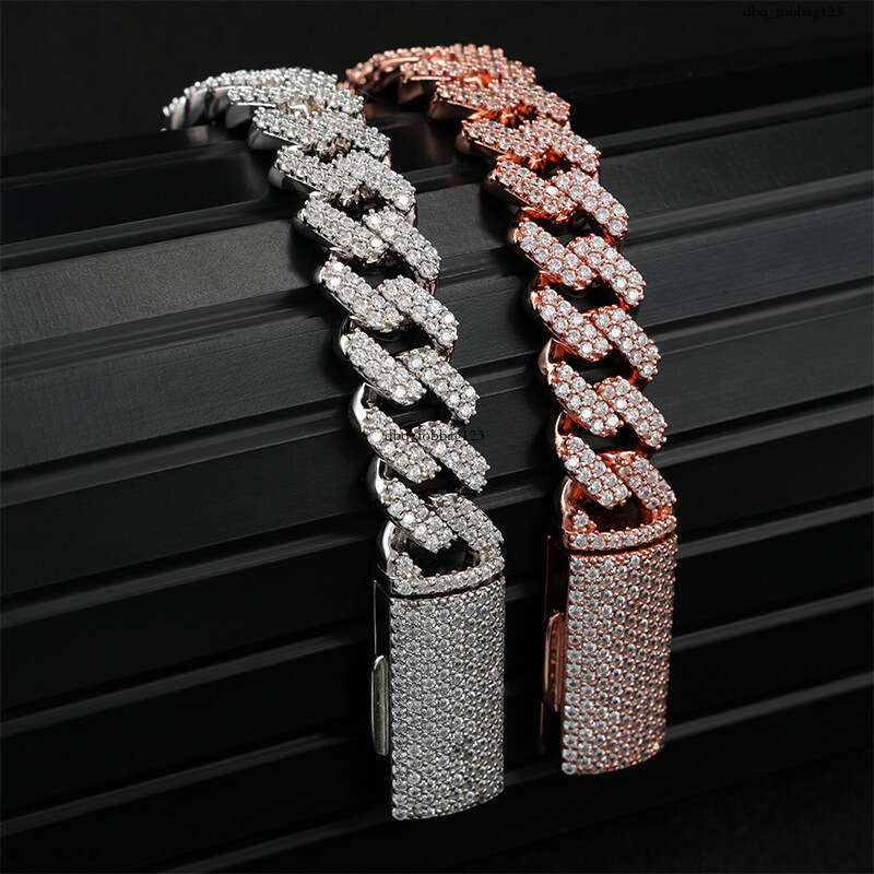 INS Sterling Silver Inlaid Moissanite chain Cuban Chain 13mm Two Row Stone Trendy Brand Jewelry Accessories Wuzhou Direct