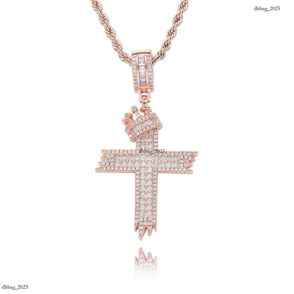 New Crown Pendant Micro Paved Moissanite chain Personality Unisex Trendy Cross Necklace