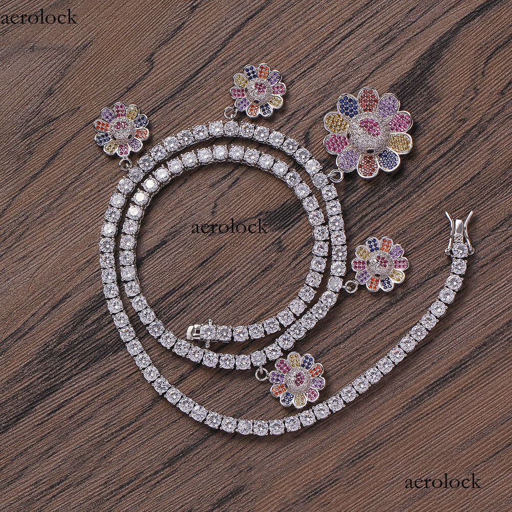 4mm Women's Murakami Takashi Suower Tennis Hip Hop Full Moissanite chain Colorful Necklace