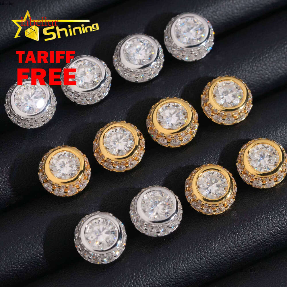 Hip Hop Gold Plated Bezel Setting 1ct Dia Mens Sier Iced Out Moissanite Earrings