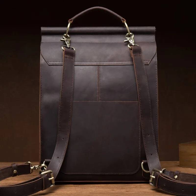 Mad horse leather, cowhide, trendy genuine leather for men, school bags, casual outdoor backpacks high-quality