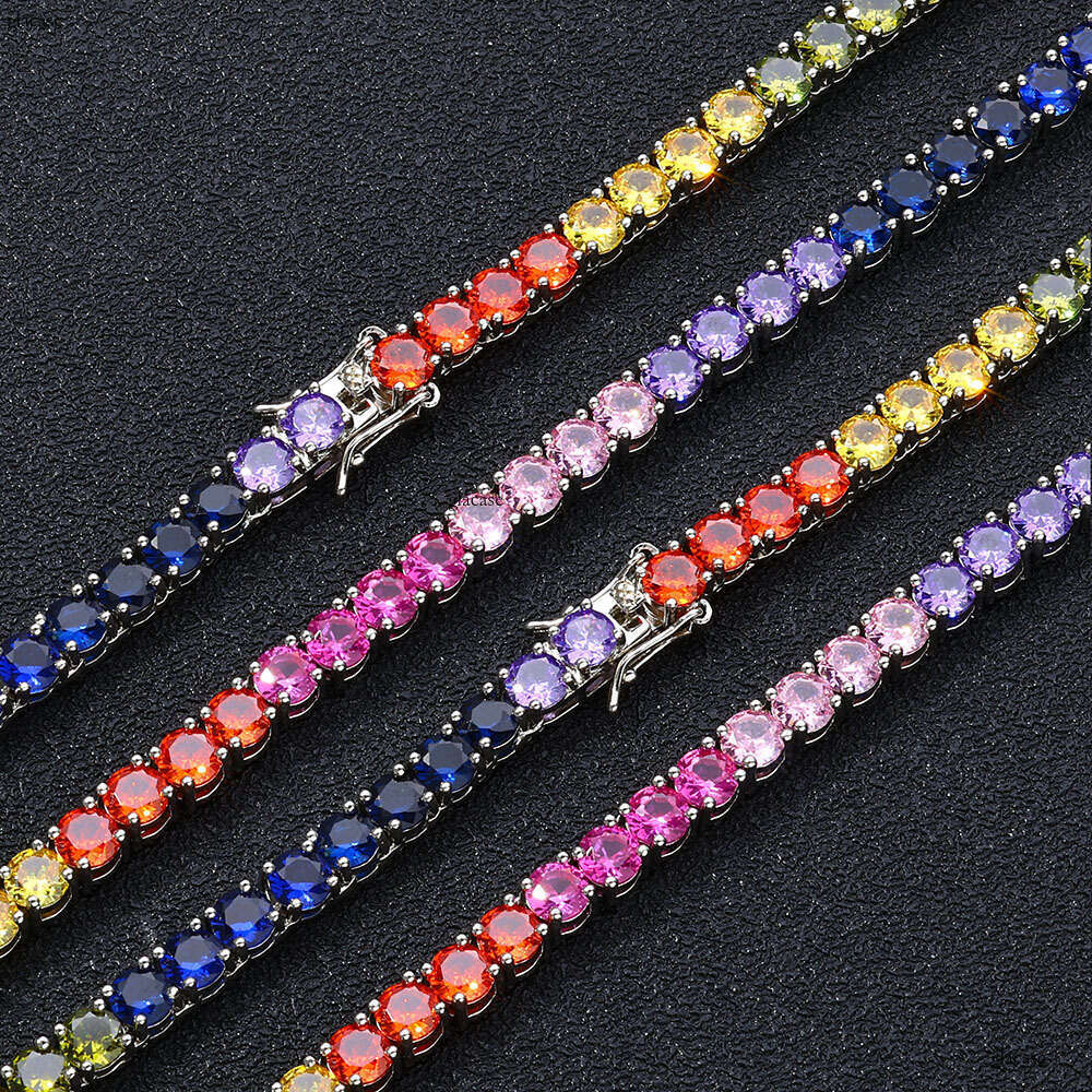 Hip Hop 5mm Colorful Moissanite chain Tennis Chain Personality Trendy Accessories Men's Necklace