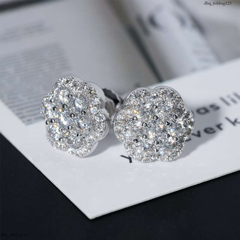 ICED OUT Flower Sier Moissanite Full Inlay Hip Hop Exclusive Earrings
