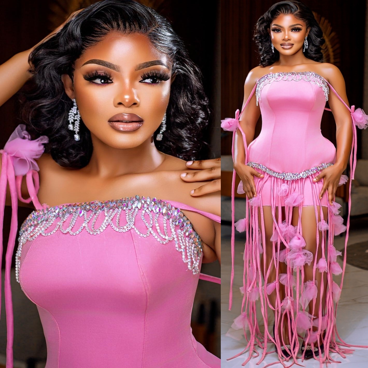 Chic Pink Sheath Cocktail Dress Flowers Crystals Satin Tassels Short Mini Graduation Homecoming Dresses For Special Occasions Sweetheart Gowns