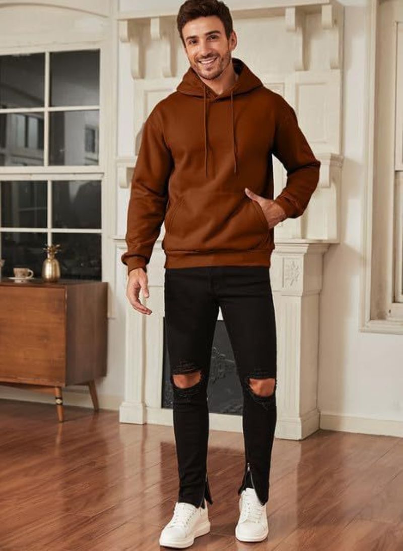 Casual Cotton Blend Men's Sports Top: Stylish Hiking Coat with Adjustable Hat