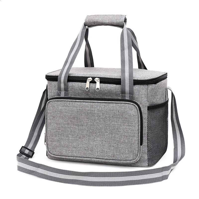 Gray 15L Portable Large Insulated Lunch Bag Shoulder Carry Outdoor Picnic Lunch Bag Waterproof Leak-proof Thickened Handheld 250804