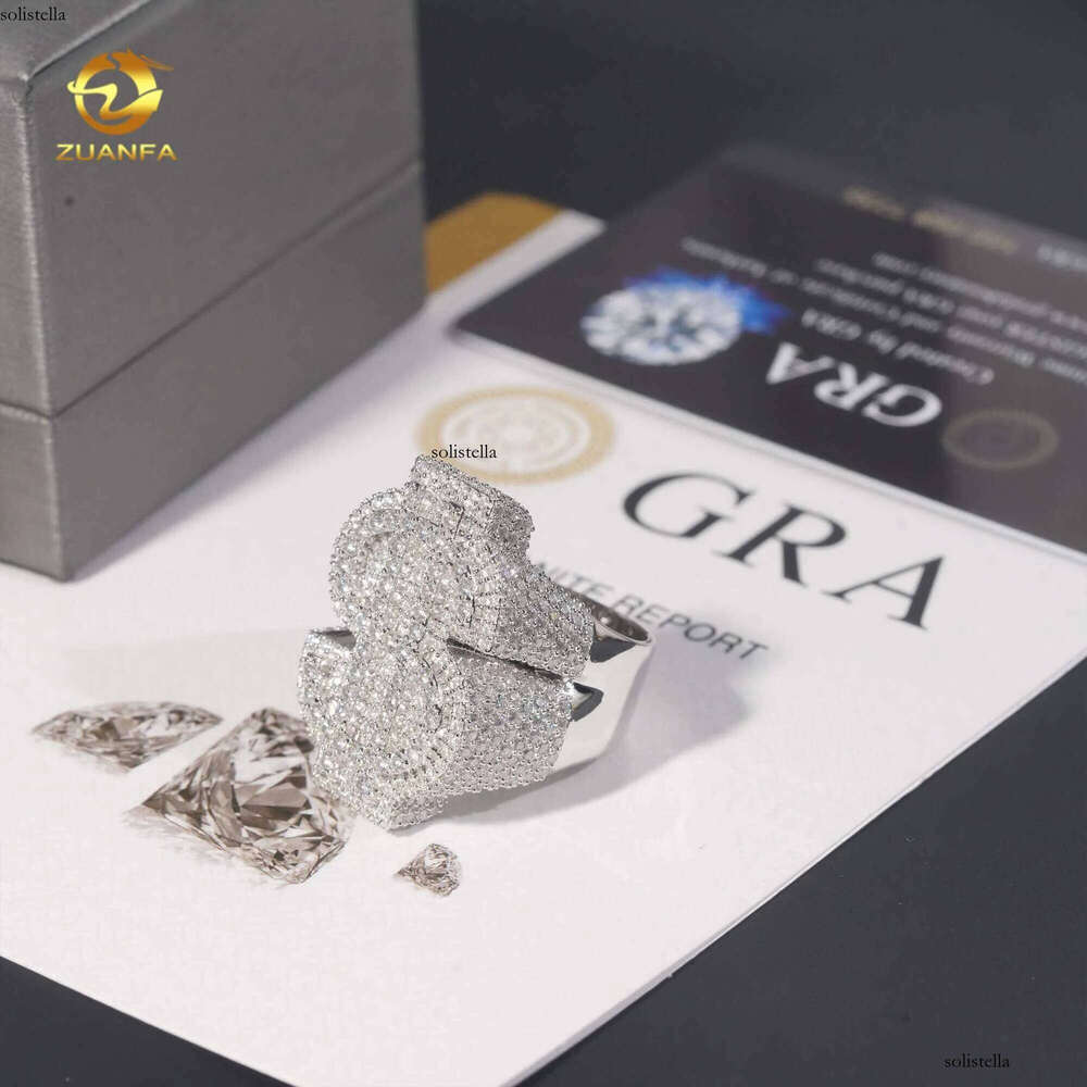 Sier mens rings fine iced out vvs moissanite custom hip hop lab dia jewelry dollar ring