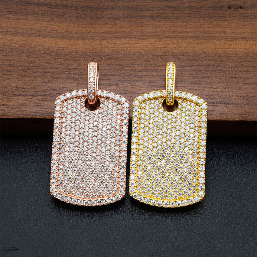 New Iced Out VVS Inlaid Moissanite Rectangular Necklace Trendy Cool Hip-Hop Pendant Versatile