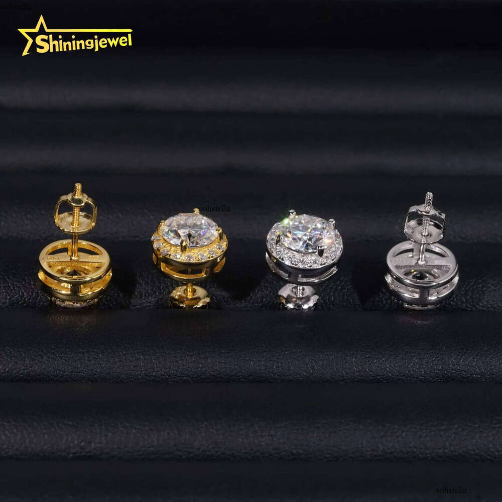 Fashion Jewelry Sterling Sier Hip Hop Screw Back Halo 7.5mm Center Stone Moissanite Studs Earrings