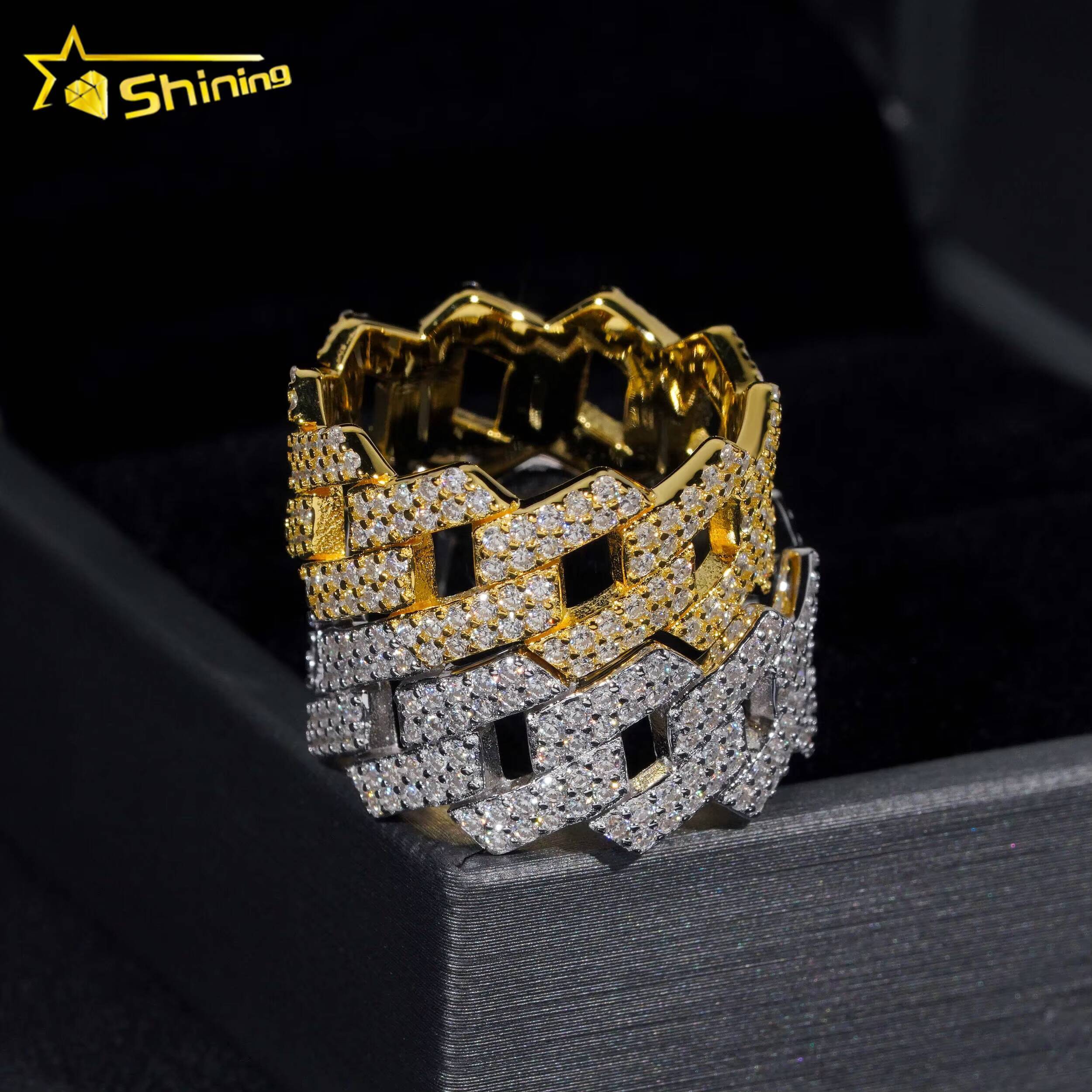 Hot Sale Fashion Two Row Cuban Rings Iced Out High Quality VVS Diamond Hip Hop Men Moissanite Ring