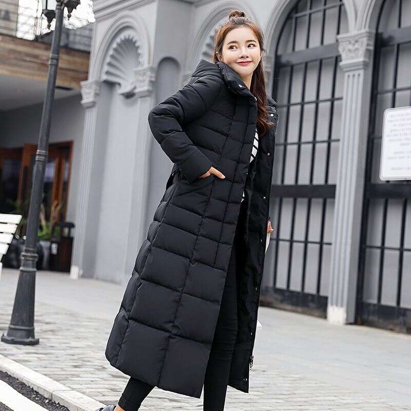 Women's Plus Long Over Knee Slim Color Fur Collar Down Cotton-padded Jacket