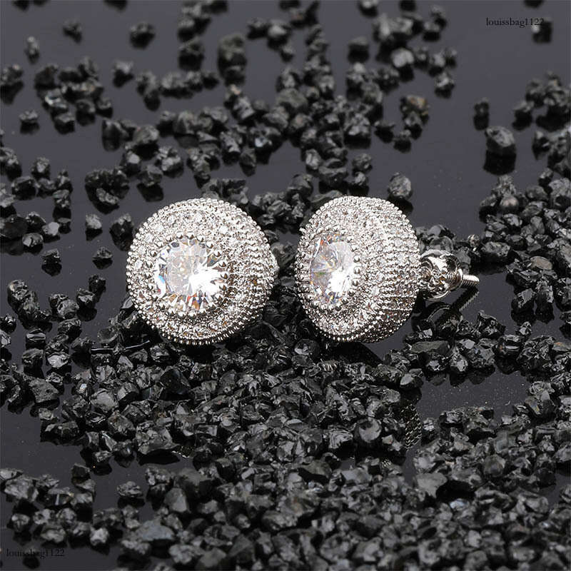 Sterling Sier Round Full Zircon Hip-Hop Personality Unisex Trendy Earrings