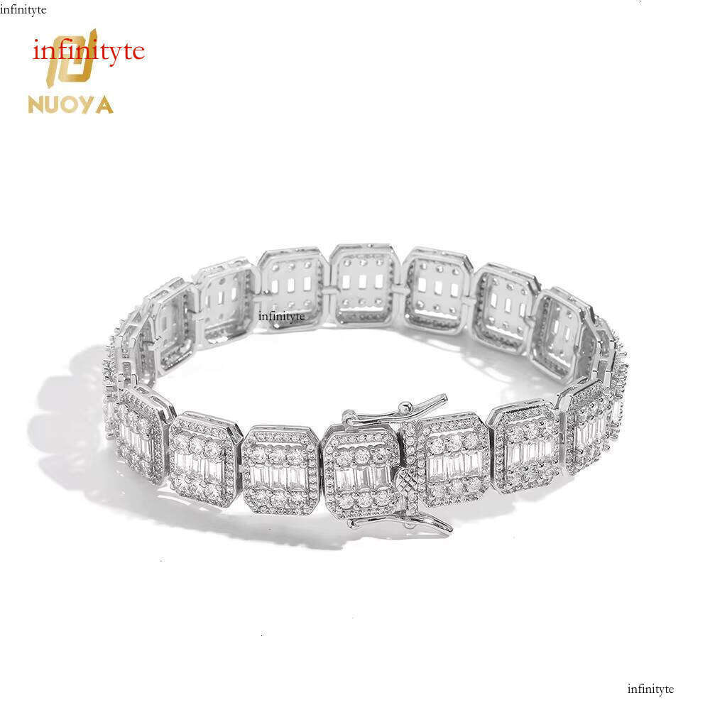 Nuoya Hip Hop Jewelry 13mm Iced Out Dia Micro Pave Bling Baguetter Zircon Cluster Tennis Chain Bracelet