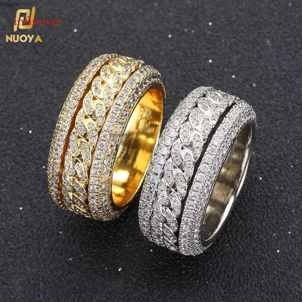 NUOYA Iced Out Bling Cz Spinner Cuban Hip Hop Gold Plated Dia Ring Women