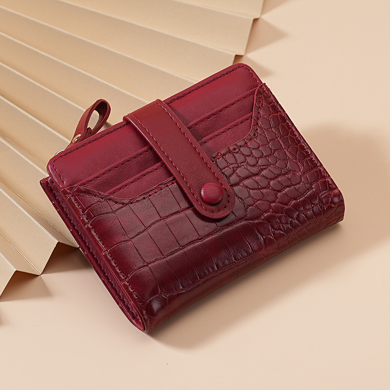 Cross-border Women's Macaron Short Korean Style Luxury Bag Wallet Crocodile Pattern Multi-card Slot Daily Versatile Fresh Women's Wallet