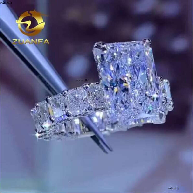 Wedding Radiant Cut Full Moissanite Band sier Engagement Ring Custom Design