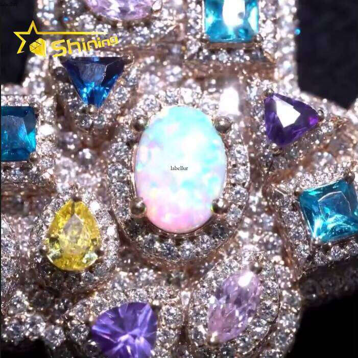 Trendy New Arrivals 2025 Fancy Cut Dias Fashion Icd Out Multi-Colored Gemstones Moissanite Hip Hop 3D Cross Pendant Necklace