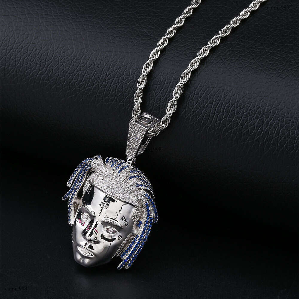 Male Singer XXXTentacion Avatar Pendant Sterling Silver Inlaid Moissanite chain Trendy Personality Hip Hop Necklace