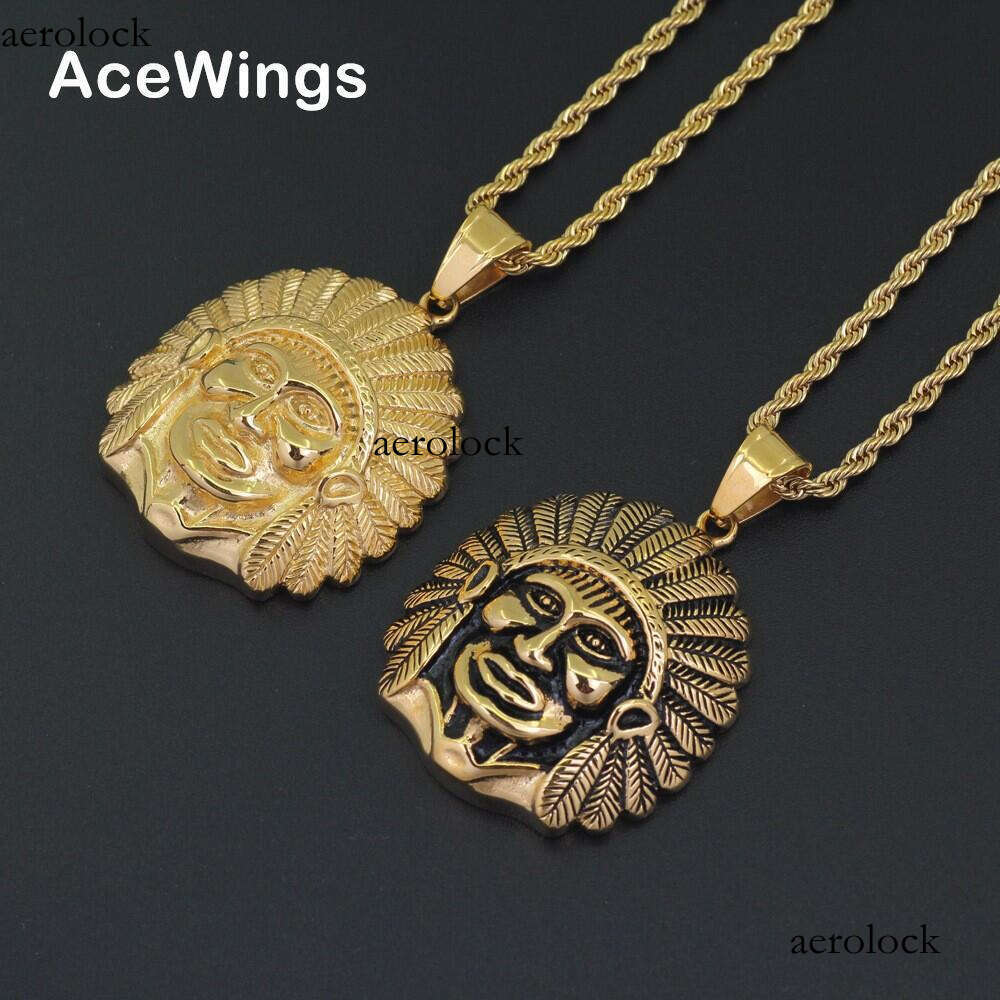 Punk Necklace Indian Chief Warrior Pendant Titanium Steel Hip Hop Jewelry
