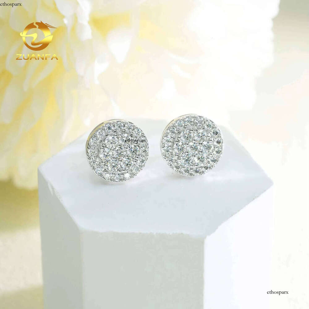 Round cluster s sterling sier gold plated micro pave studs screw back women men vvs dia moissanite earring stud