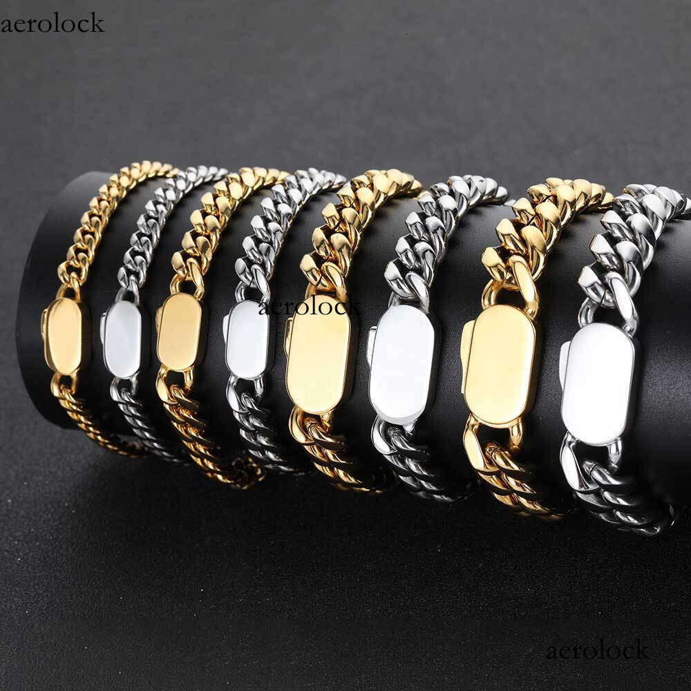 Single-Sided Spring Buckle Stainless Cuban Trendy Hip-Hop Titanium Steel Gold Men's Bracelet