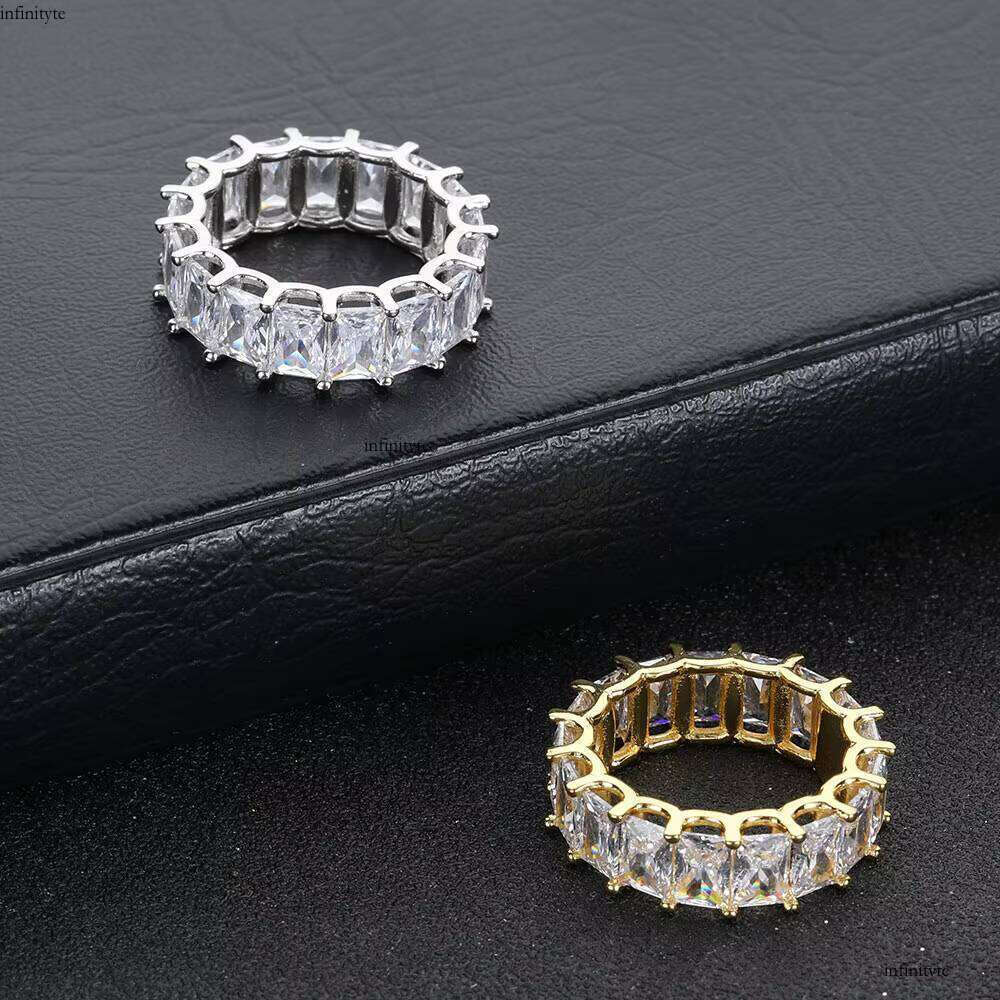Nuoya Iced Out Dia Rings Women Gold Plated Copper Micro Pave Bling CZ Square Zircon Ring