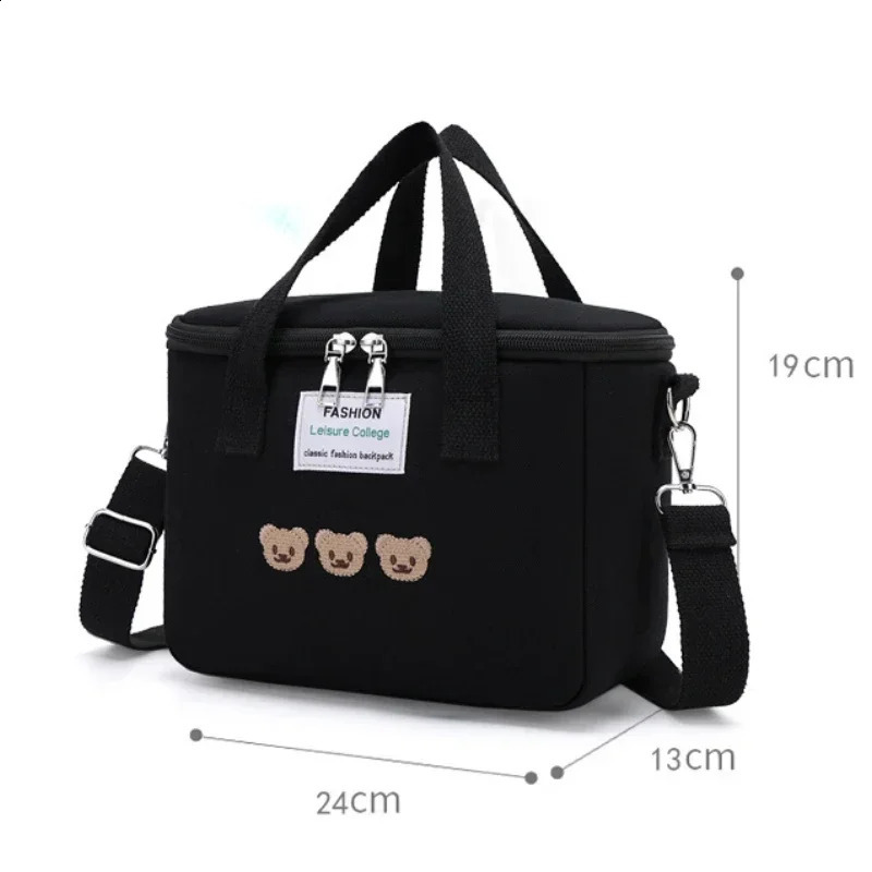 Cute Bear Lunch Bag Girls Insulated Canvas Cooler Handbag Aluminium Foil Thermal Food Box Family School Picnic Dinner Container 250804