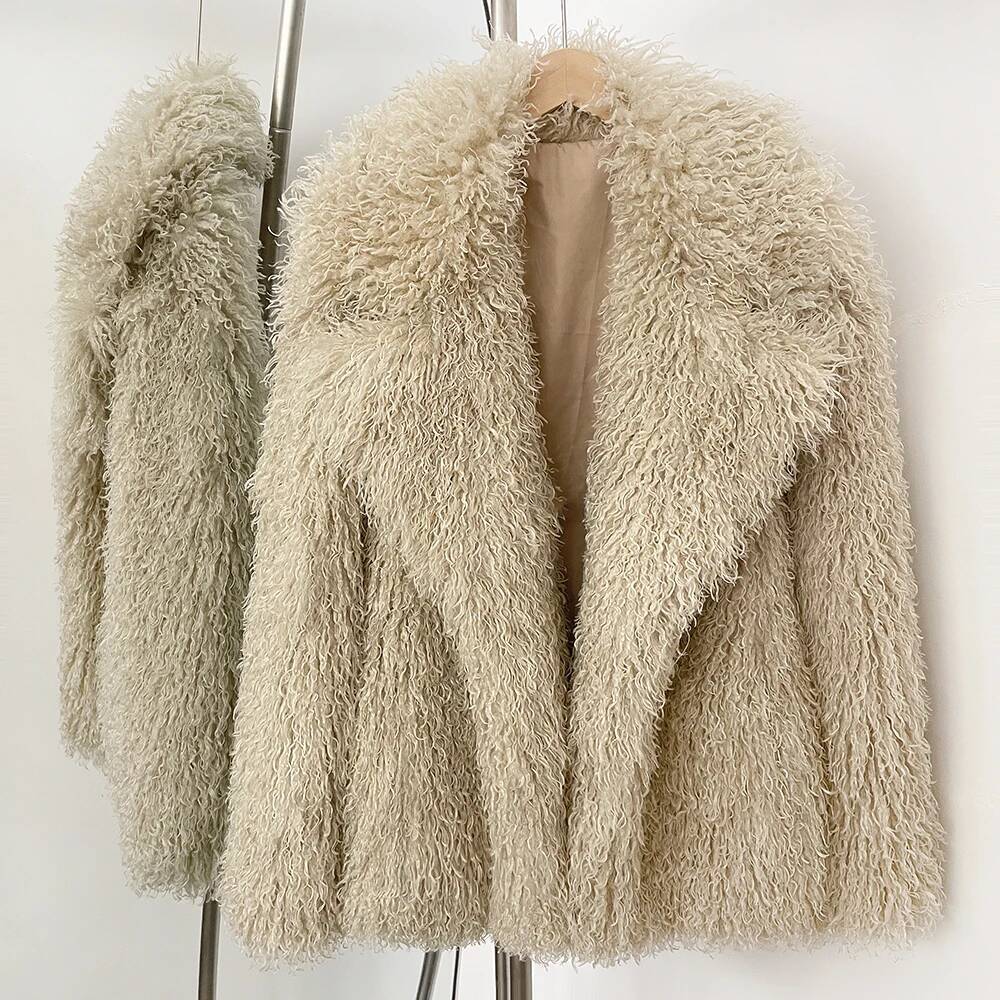 New Winter Clothes Women Fashion Faux Mongolia Sheep Coat Warm Thick Fake Jacket Long Sleeve Artificial Fur Overcoat
