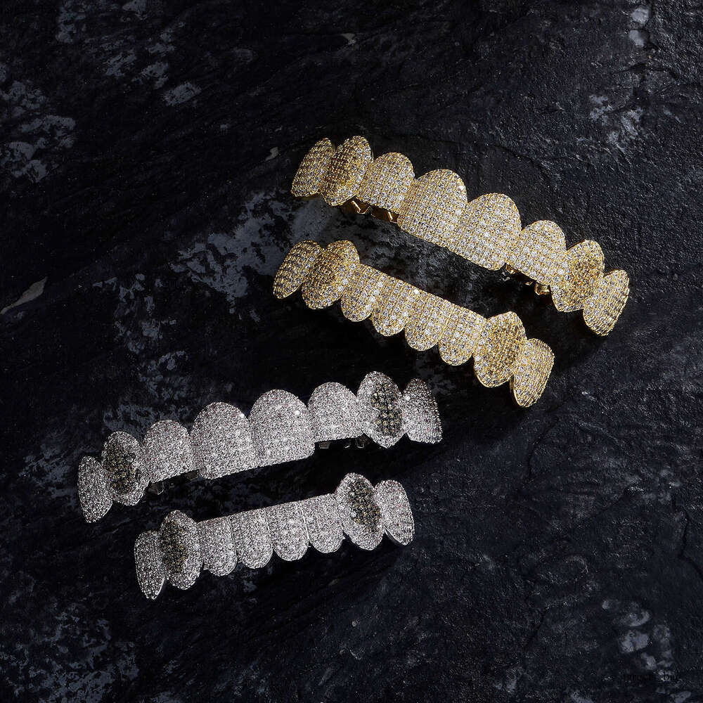 Hot Selling 8 Micro Paved Gold Teeth Full Zircon Cool Braces Rap Accessories Hip Hop Men Personality