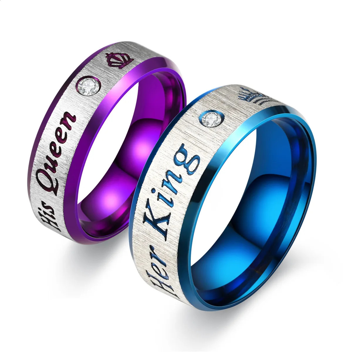 Fashion Stainless Steel Couple Rings Her King His Queen Promise Rings For Men Women With Zircon Anniversary Wedding Band Jewelry 250805