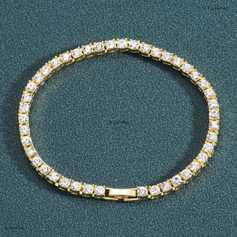 3mm 4mm 5mm 6mm Alloy Rhinestone Row Tennis Chain Personality Hip-Hop Bracelet