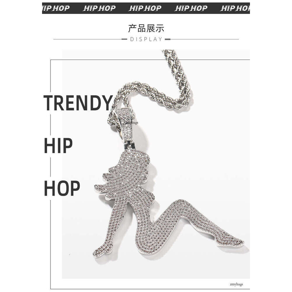 Boy New Sexy Silhouette Inlaid Dia Hip-Hop Trend Personality Long Hair Girl Necklace Pendant