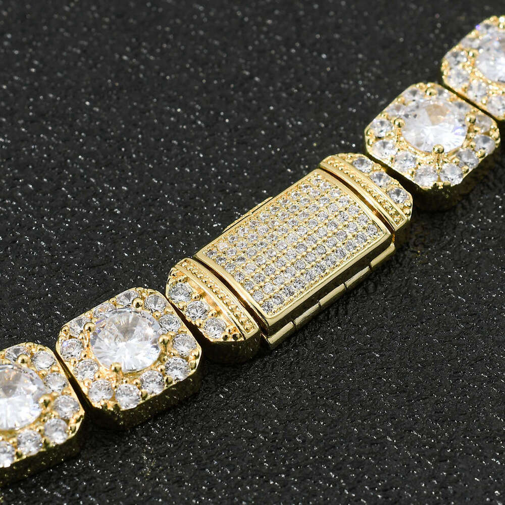 13mm Wide Flip Clasp Rock Sugar Moissanite chain Necklace Unisex Trendy Hip Hop Accessory