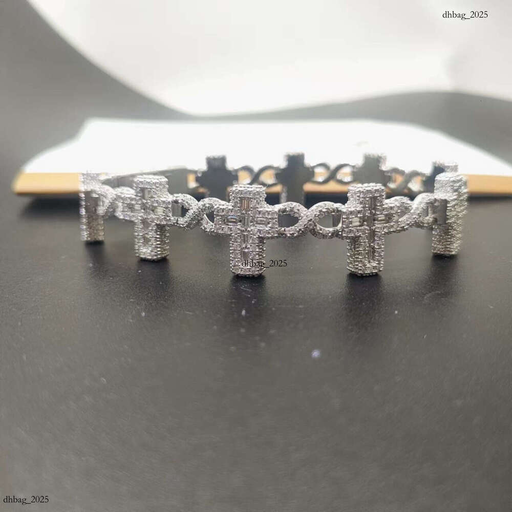 Cross Figure-8 Moissanite Full Inlay 6-15m Sier Hip-Hop Trendy Brand Bracelet
