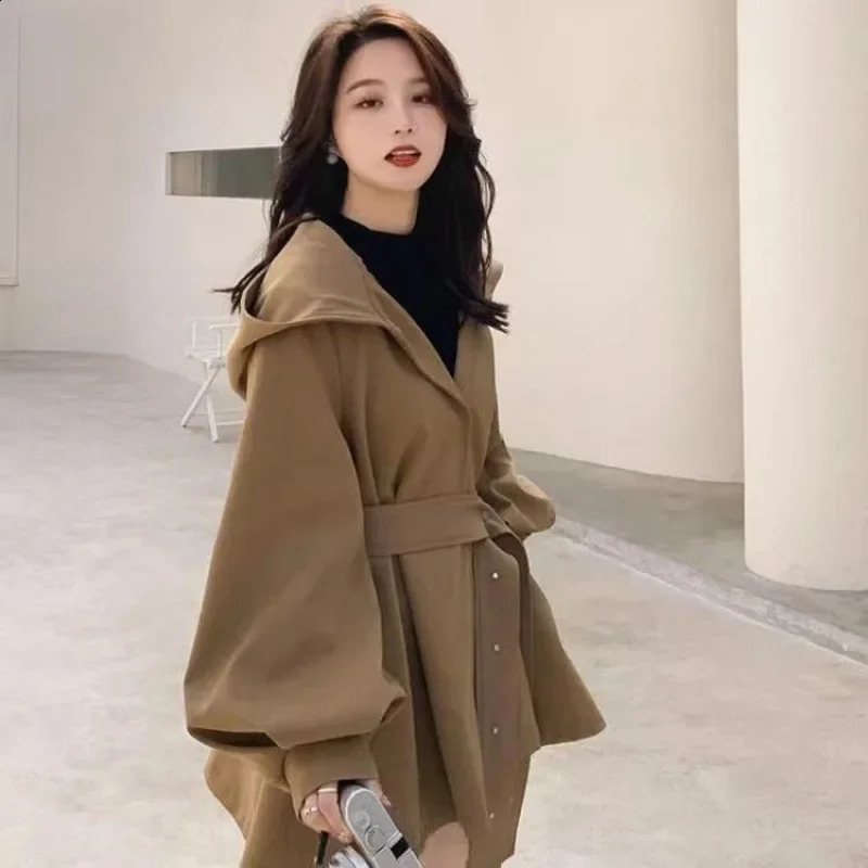Chichooded Korean Style Womens Trench Jacket Spring Autumn Arrival Petitelantern Sleeve Casual British Trendy 250809