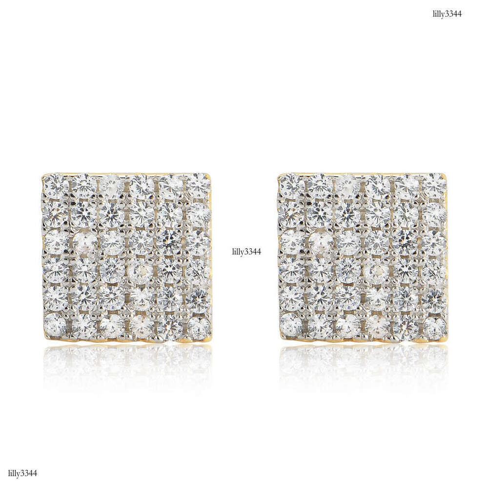 New Sier Micro Paved 6 Rows Zircon Square Men's Trendy Simple Hip Hop Earrings