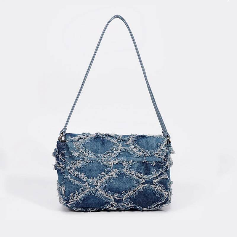 iPinee Fragrant Underarm New Lingge Denim Fabric Bag Women's European and American Small crowd tassel handbag